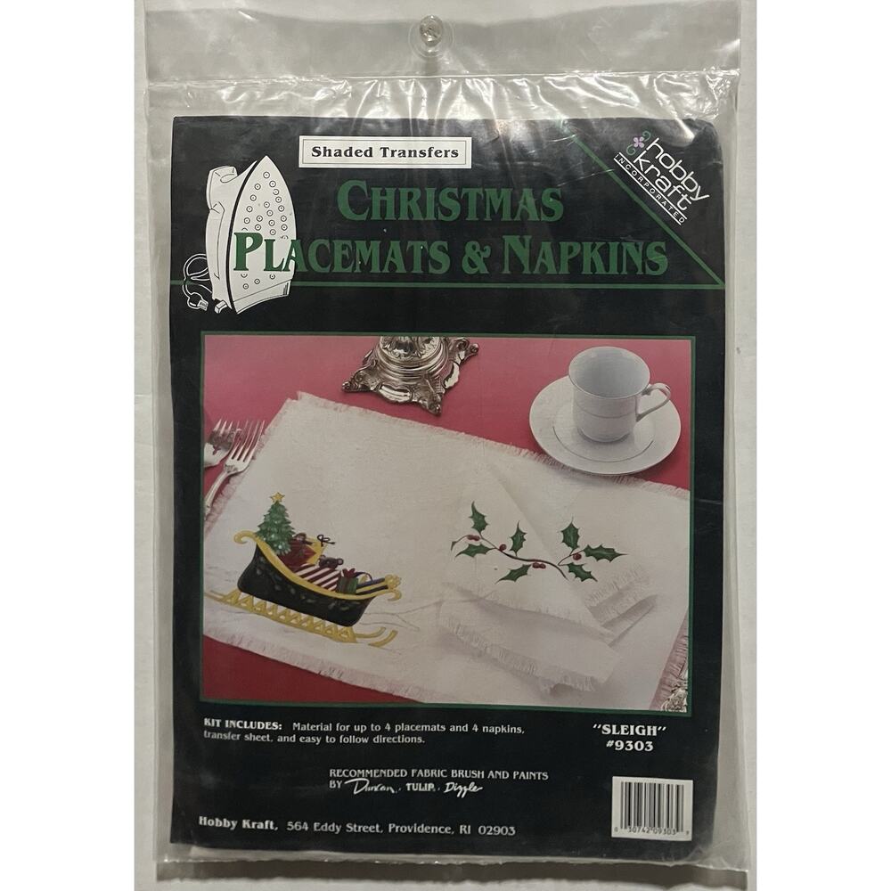 Hobby Kraft Shaded Transfers Kit 9303 Christmas Sleigh Placemats and Napkins NIP